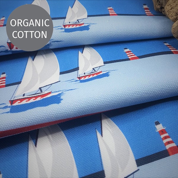 Organic Cotton Fabric by the metre, Nautical Fabric, Coastal fabric, Home Interior Fabric, Upholstery Fabric,  UK printed by Aqua by Design