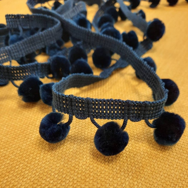 Navy pom pom trim, 28mm Trim, perfect trimming for cushions, blinds, curtains & home decor