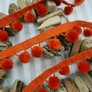 Tangerine Orange pom pom trim, 28mm Trim, perfect trimming for cushions, blinds, curtains & home decor