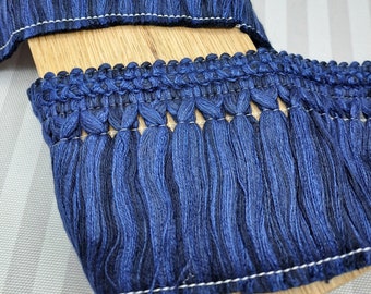 Passamaneria Con Frangia DecoPro - Navy (blu Scuro) - Larghezza Frangia 3,8 Cm - Lunghezza 4,5 Metri - Per Tende E Cuscini - 2