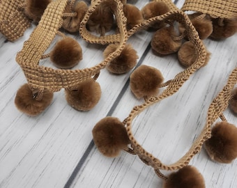 Sand Velvet Pom Pom Trim: 28mm Home Decor Border