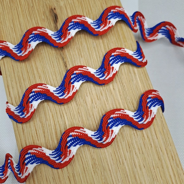 Red, White & Blue Rick Rack trim, large 17mm width, perfect braiding for cushions, blinds, curtains, home decor and  crafts