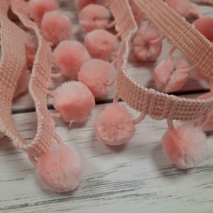 Baby pink pom pom trim, 28mm Trim, perfect trimming for cushions, blinds, curtains & home decor