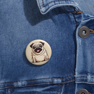 Pug Button Pin, Cute Dog Pin, Pug Illustration, Dog Lover Gift, Denim Jacket Pin, Animal Badge, Pet Lover Accessory, Cartoon Pug Pin