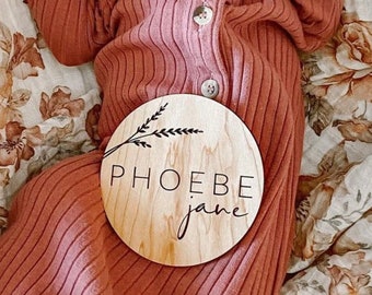 Botanical Engraved Wooden Baby Name Sign | Baby Name Announcement Photo Prop | Engraved Birth Announcement | Baby Name Reveal | Nursery Sign