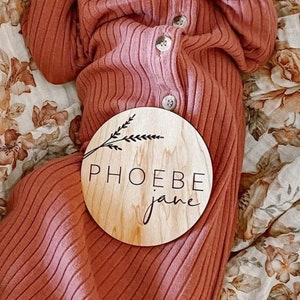 Botanical Engraved Wooden Baby Name Sign | Baby Name Announcement Photo Prop | Engraved Birth Announcement | Baby Name Reveal | Nursery Sign