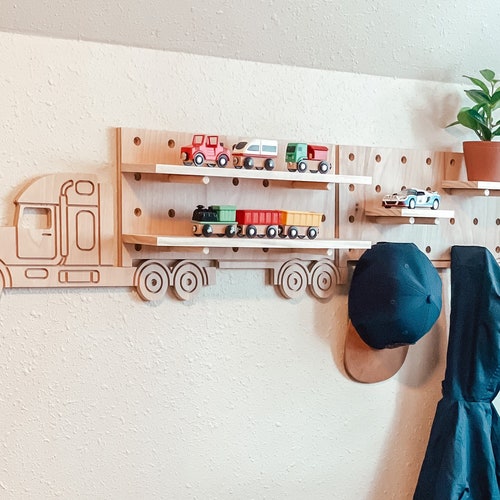 Wooden Semitruck Pegboard Shelf Toy Car Shelf Toy Car Etsy