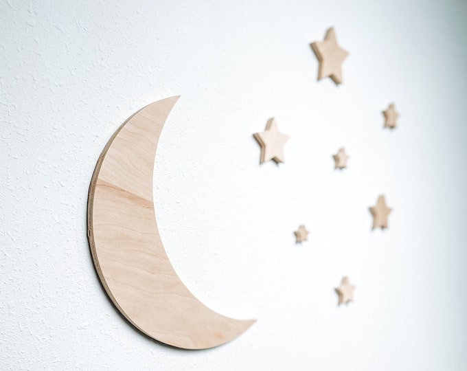 Wooden Moon and Stars Wooden Nursery Decor Boho Nursery Decor Modern