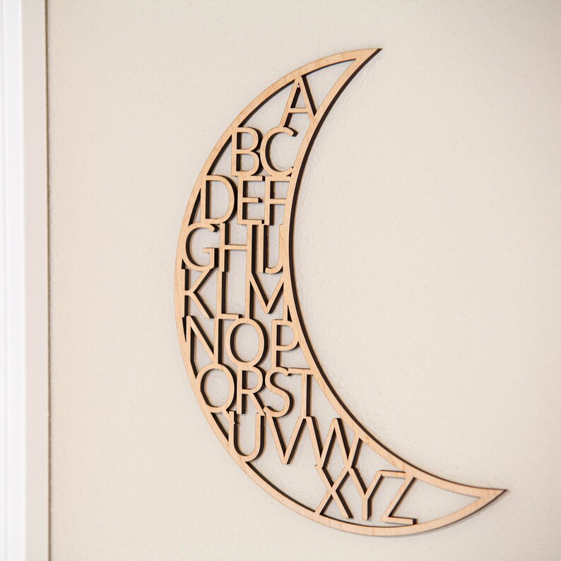 Wooden Alphabet Moon Alphabet Decor Moon Nursery Decor Etsy