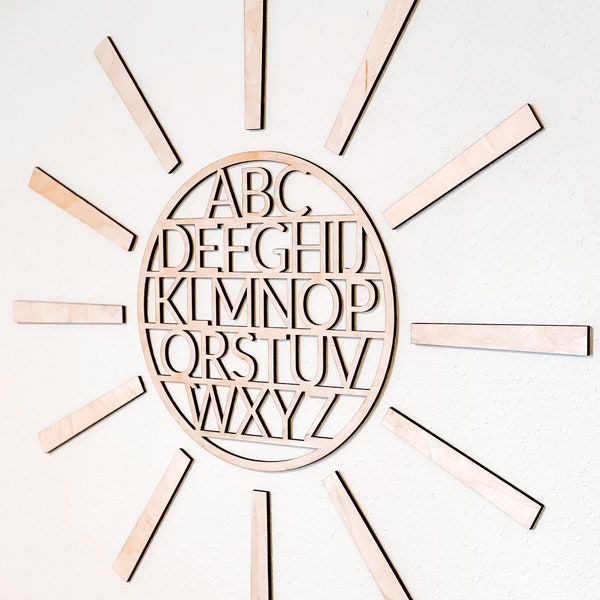 Wooden Alphabet Sun | Alphabet Decor | Boho Sun Nursery Decor | Wooden Nursery Decor | Nursery Wall Art | Boho Nursery Decor | Neutral Art