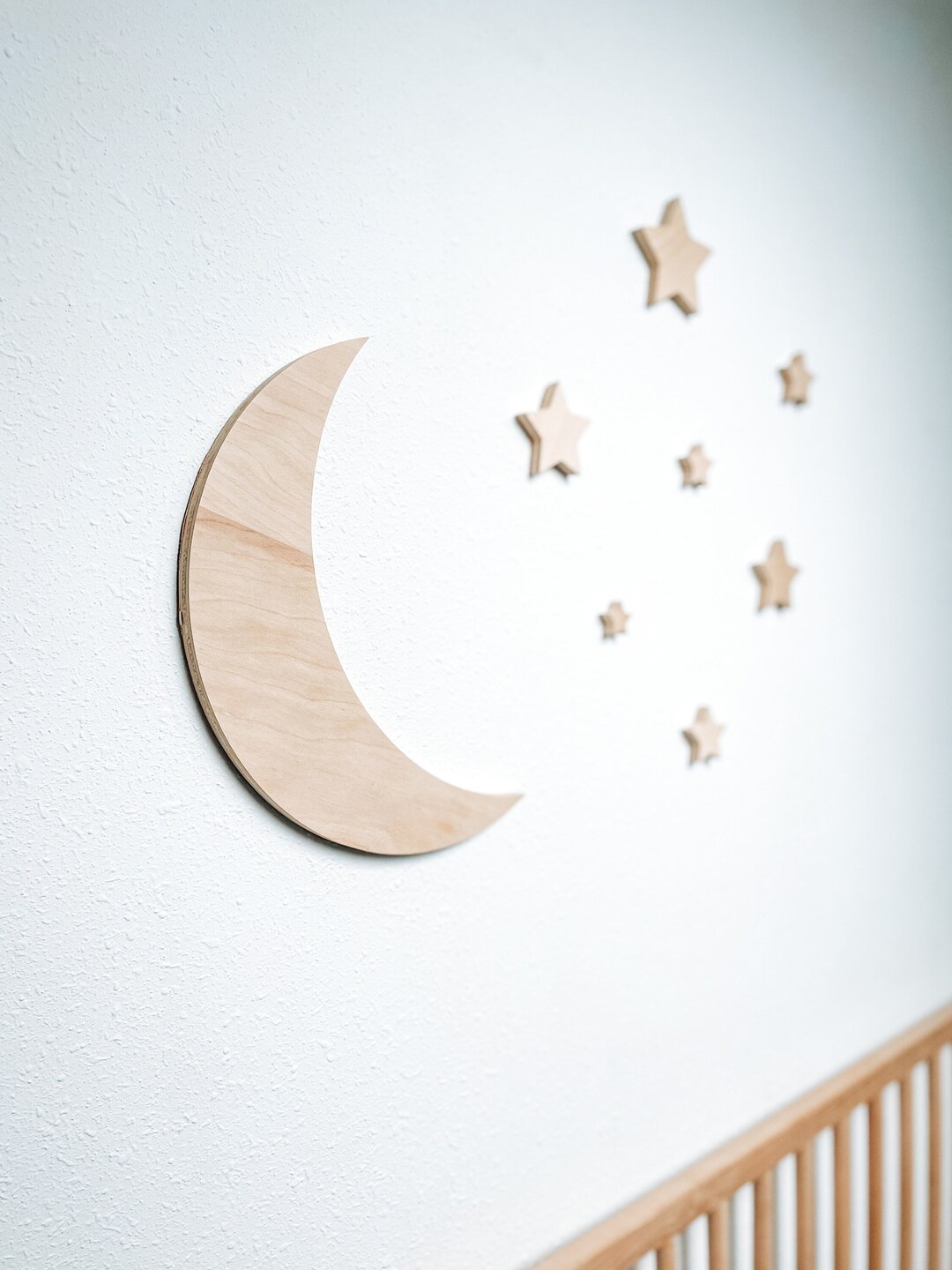 Wooden Moon and Stars Wooden Nursery Decor Boho Nursery Etsy