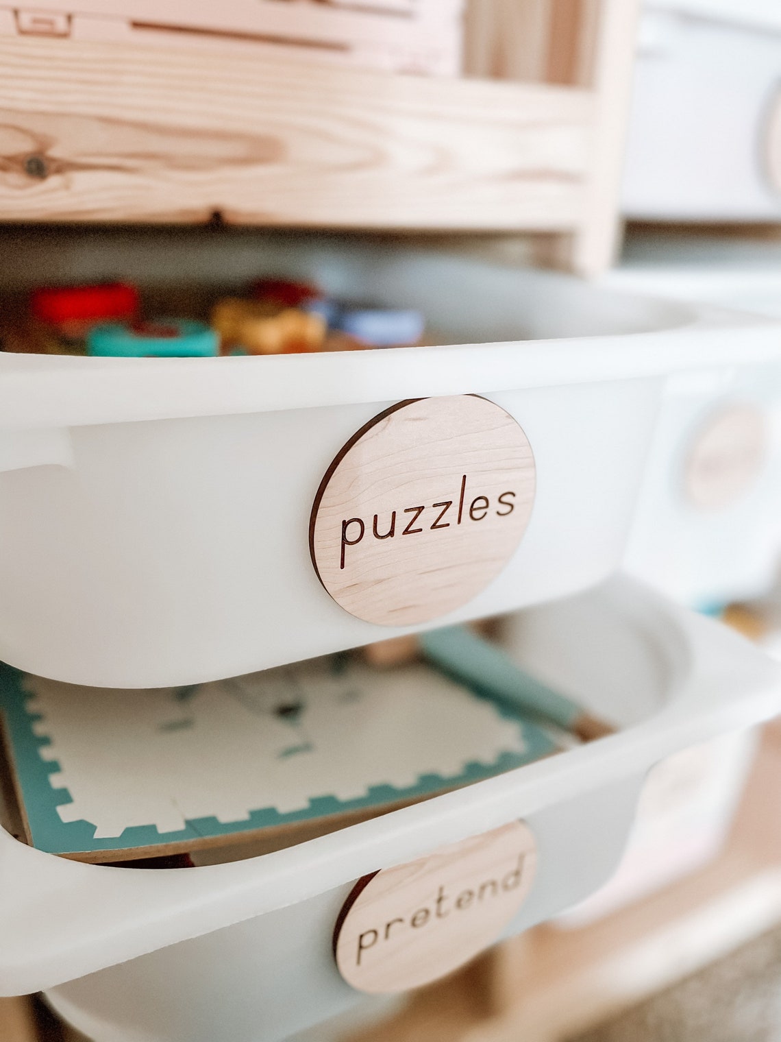 Wooden Storage Label 3 Round Kids Room Toy Organization Etsy