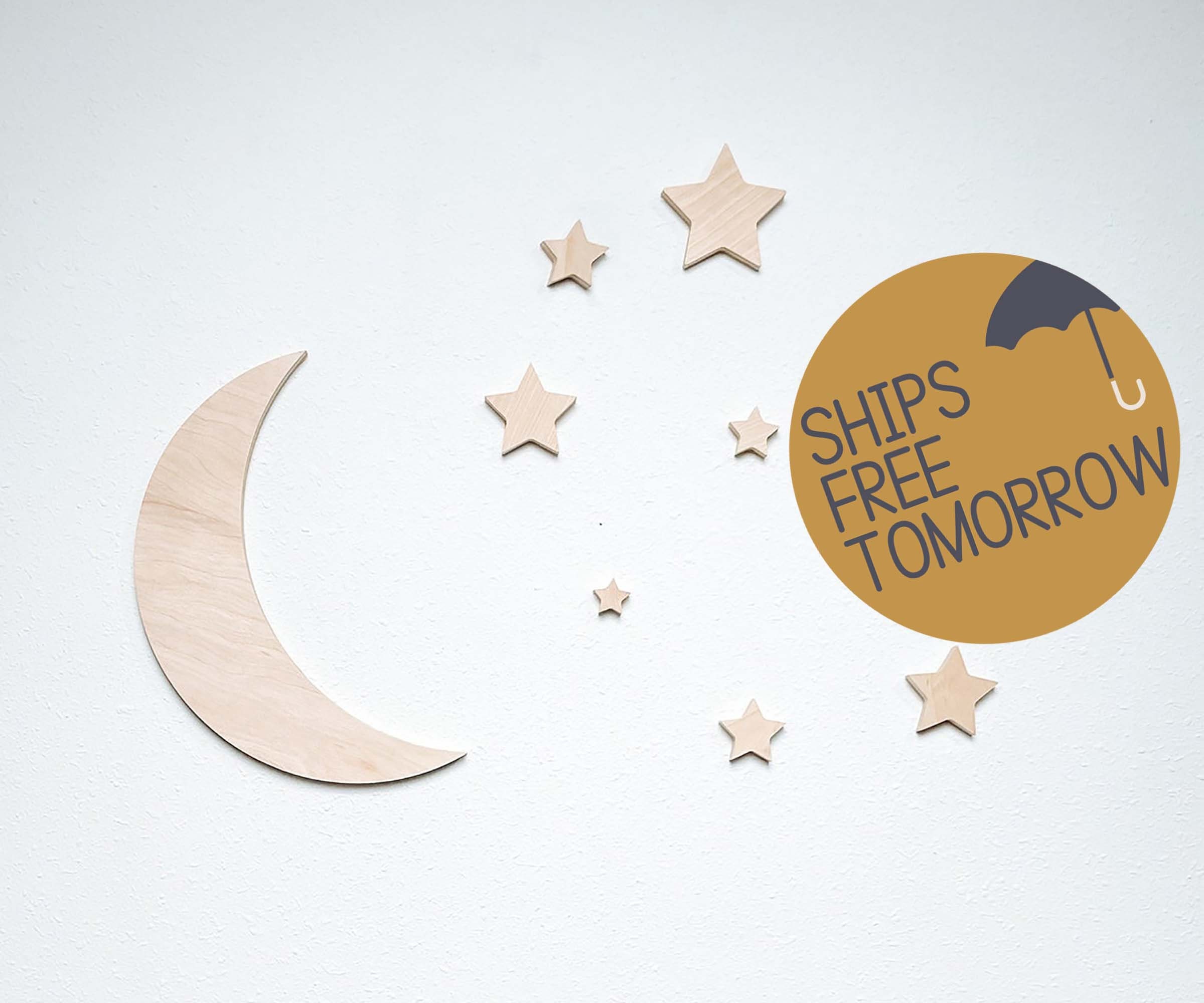 Wooden Moon and Stars Wooden Nursery Decor Boho Nursery Etsy