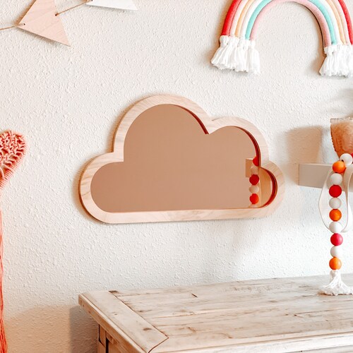 Cloud Mirror Wooden Cloud With Mirror Cloud Nursery Decor Etsy
