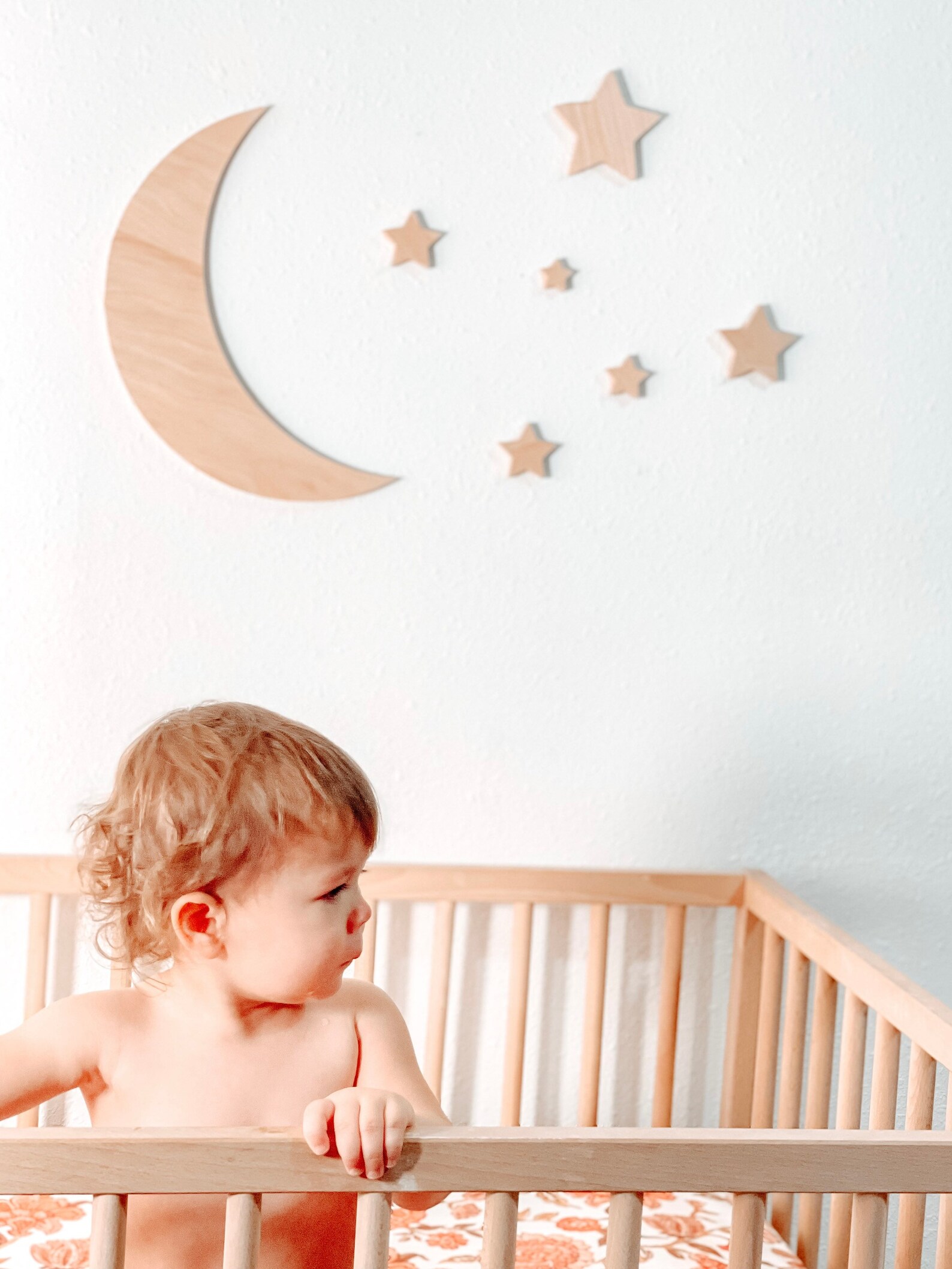 Wooden Moon and Stars Wooden Nursery Decor Boho Nursery Etsy