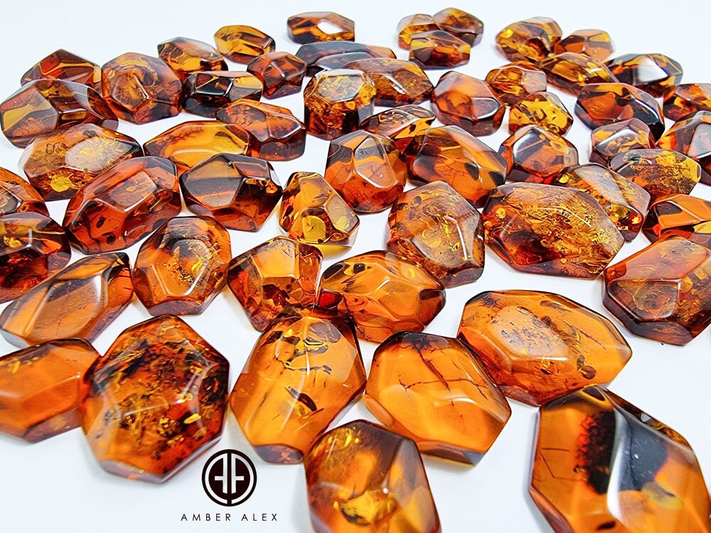 Natural Baltic Amber Free Shape Faceted Cut Cognac color Amber Caboch…