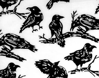 Raven fabric, raven batik, Hoffman Raven Batik in Black and White