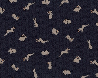 Bunny fabric, Rabbit Fabric, Robert Kaufman Sevenberry Kasuri Indigo Bunnies on Fabric