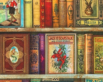 Books on Fabric, Robert Kaufman Library of Rarities, Books, Books on Shelf, Childrens Books on Fabric
