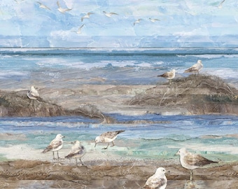 Northcott Swept Away Beach and Seagull Scenic Fabric