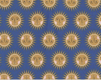 Moda Birdsong Fabric Sun Faces on Blue From Gingiber