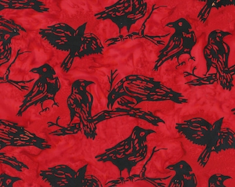 Raven fabric, raven batik, Hoffman Raven Batik in Red and Black