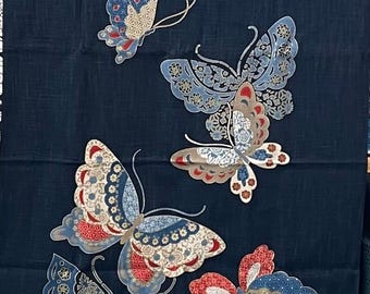 Noren Panel with Butterflies, Butterfly Panels, Japanese Noren Panel