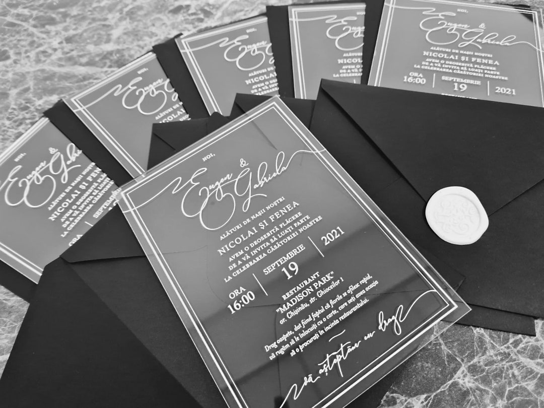 Clear Acrylic Wedding Invitations With Calligraphy, Vintage Elegant