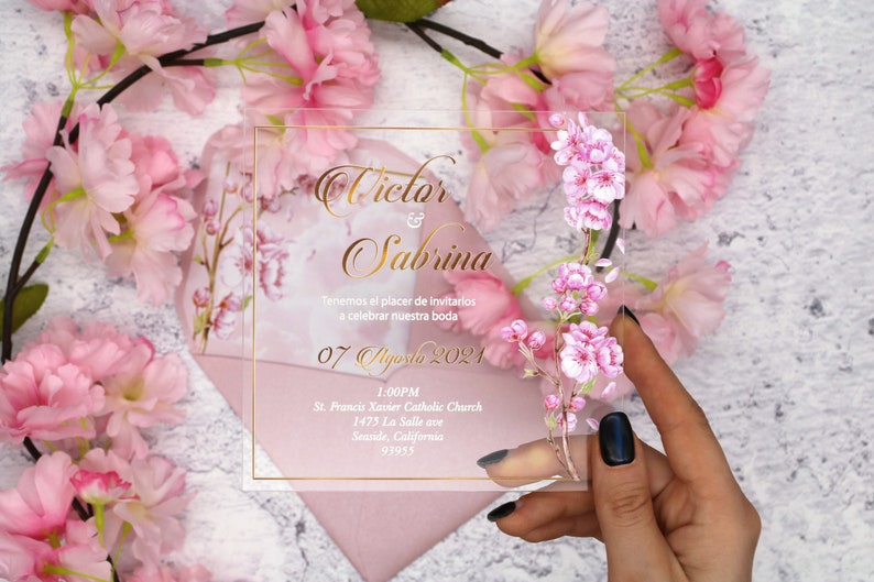 Acrylic Wedding Invitations Square With Twigs and Sakura Etsy