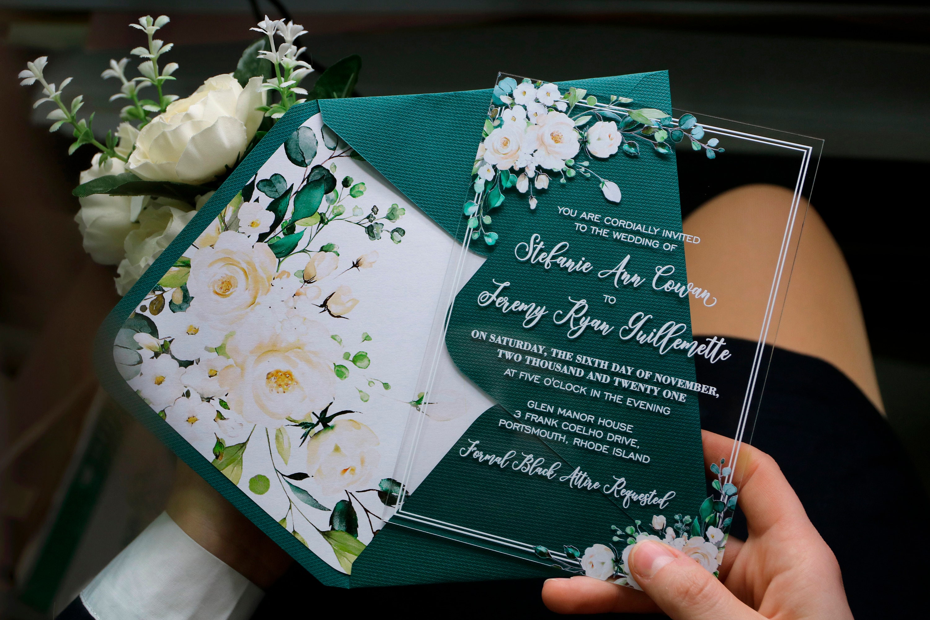 Greenery Myrtle Leaf Geometric Acrylic Wedding Invitations ACR31