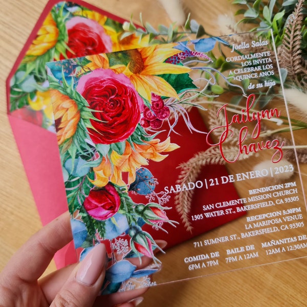 Sunflower and Red Roses Invitation Wedding Etsy