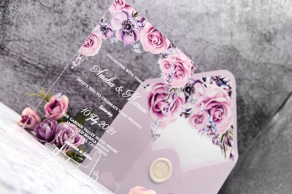 Invitaciones de boda de acrílico flores vintage peonía rosa - Etsy España