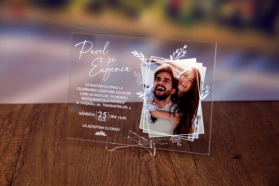 Personalized Clear Acrylic Wedding Invitation Card With Custom Couple  Photos -  - Up to 50% Discount - Free Delivery