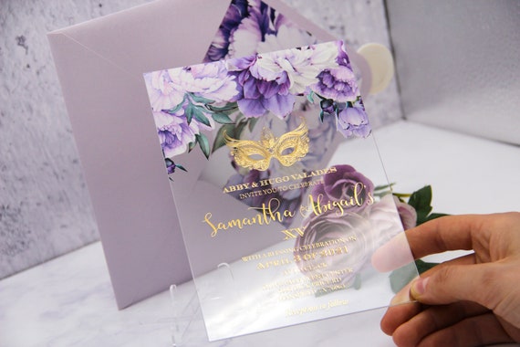 Acrylic Wedding Invitation, Personalised Lilac Lavender Floral Translucent Acrylic  Invitation -  UK