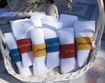 Oekotex Leinen-Serviettenring/Mamikebio/Hochzeit/Gastgeschenk/Familienfeier/personalisierbar/genäht und bestickt in Frankreich/Savoie.