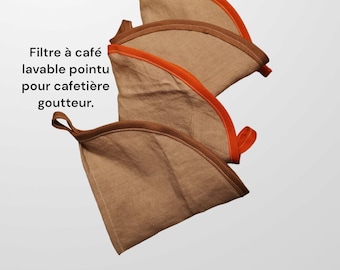 Filtre à café triangulaire bordé d'un biais, lavable, pour cafetière goutteur/en lin biologique,oekotex/Cadeau écologique/cousu en France