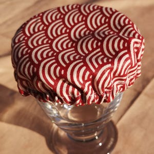 Charlotte (TP9)pour petits pots/jusqu'à 9 cm/couvercle en tissu pour confitures/verrines/yaourts maison/écologique.