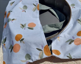 Reversible pie bag, invisible seams, for transporting cakes, quiche, pizza, made of coated cotton, eco-friendly gift made in France.