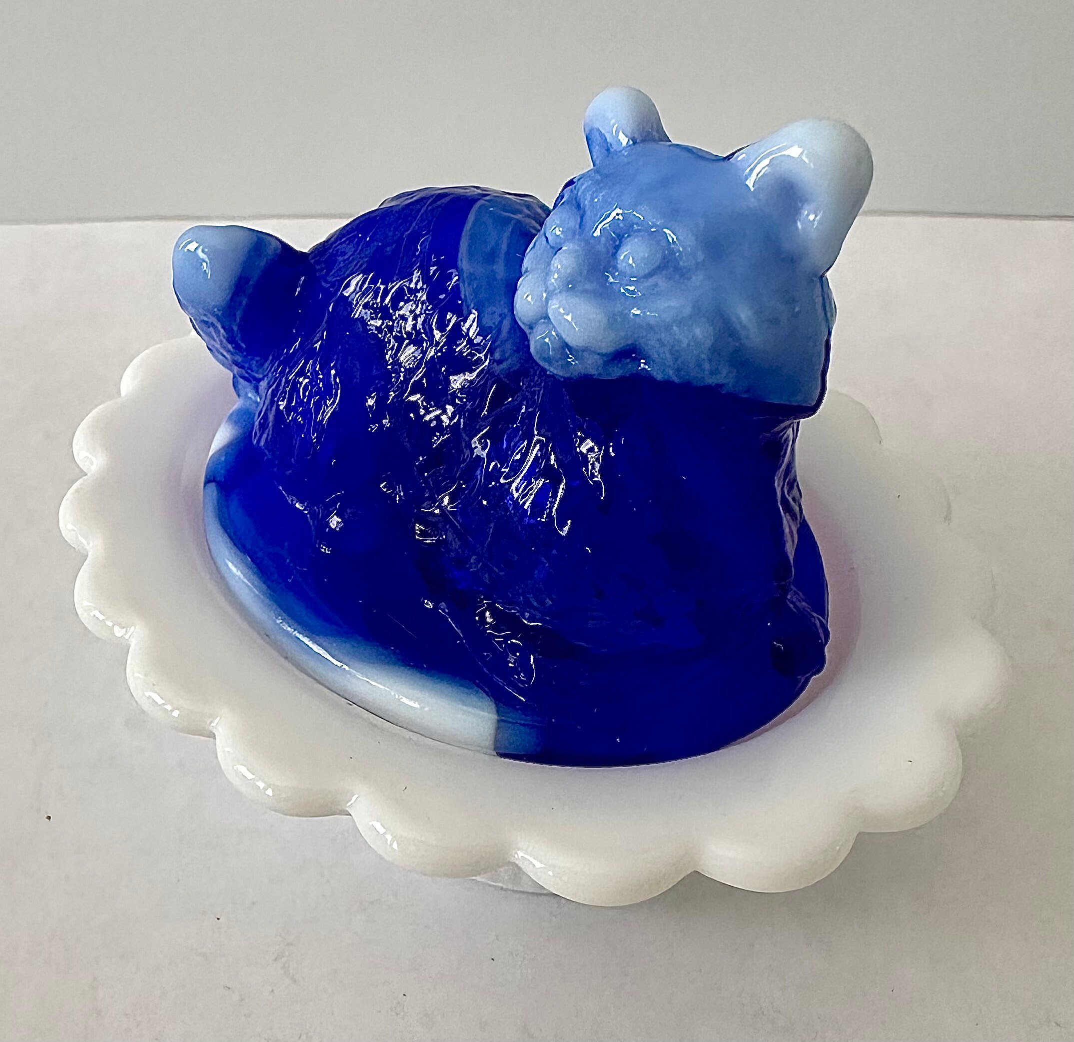 Vintage Cobalt Blue Slag Marble Cat Salt Cellar Etsy