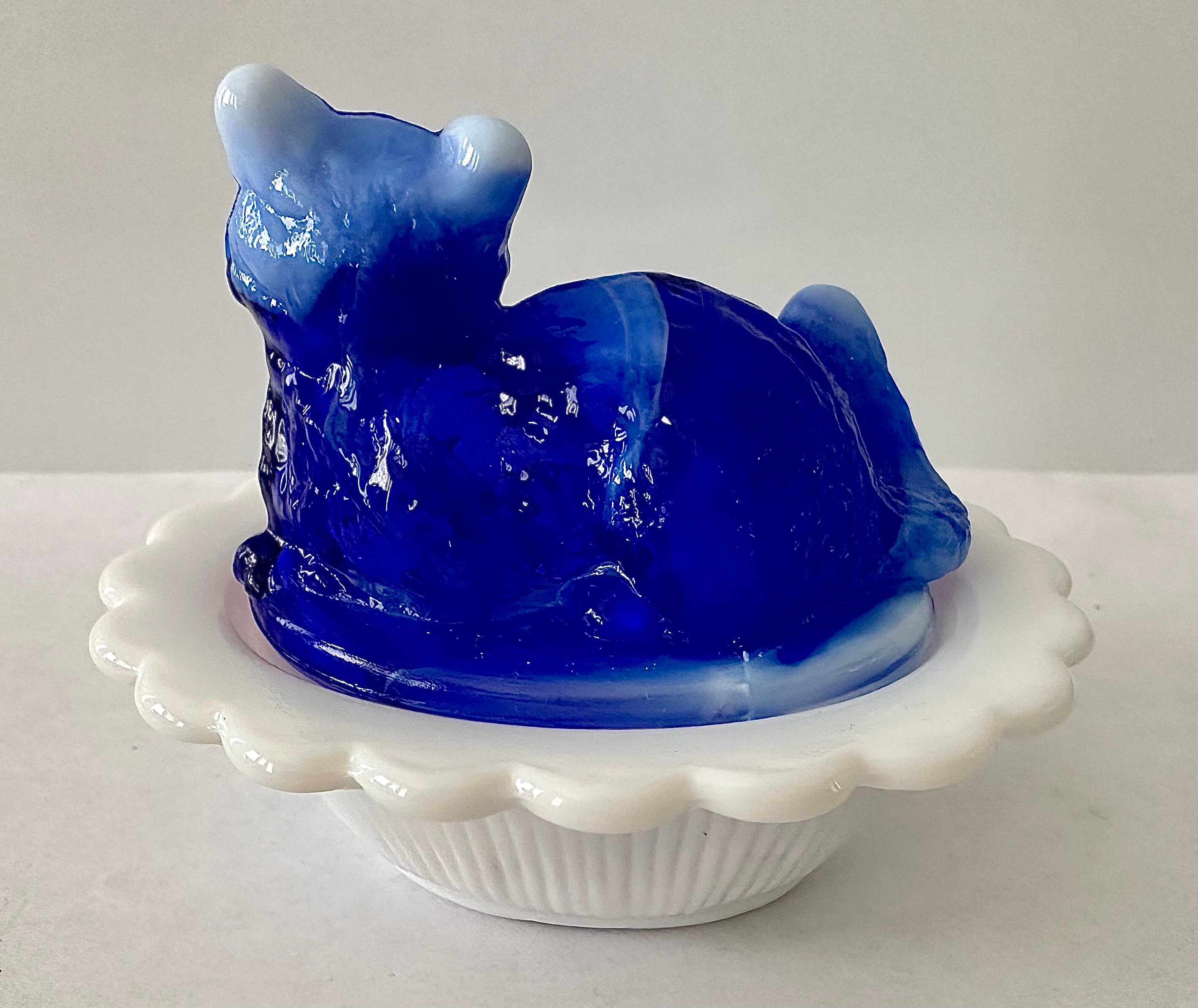 Vintage Cobalt Blue Slag Marble Cat Salt Cellar Etsy