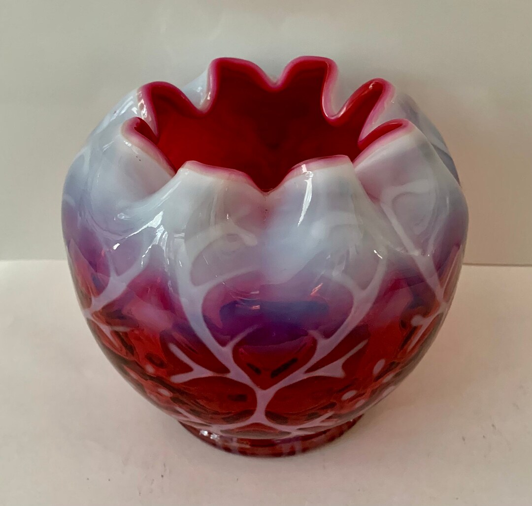 Fenton Cranberry Spanish Lace Rose Bowl W/opalescent Etsy