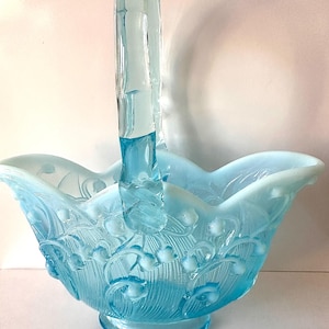 Fenton Blue Opalescent Lily of the Valley Basket