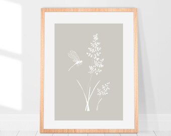 Pobierz cyfrowo Rysowany ręcznie plakat z kropkowaną ważką, sztuka ścienna, wystrój domu, projekt plakatu, delikatny, pastelowe kolory, wystrój wnętrz