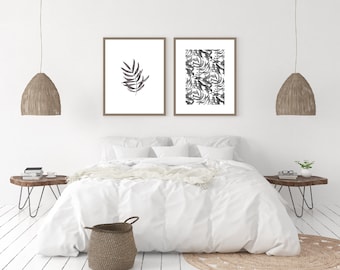 Leaf poster set, two posters included, wall art, home decor, art print, black and white posters, quality prints