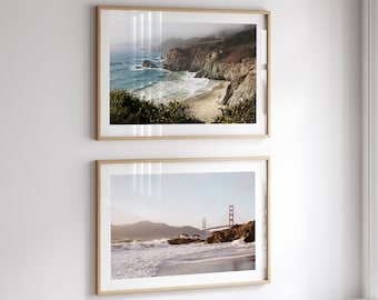 Big Sur & Golden Gate Bridge Photo Print Set: California Coastal Wall Art, Baker Beach