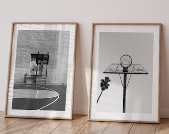 Black & White Basketball Court Photo Print (Set of 2)