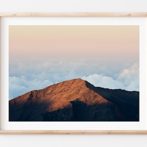 Haleakala Photo Print, Hawaii Photography Poster, Maui, Mountain, Clouds, Sunset, Framed Art