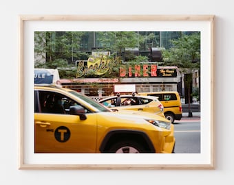 NYC Diner Photo Art Print: Yellow Cab, Midtown Manhattan Wall Decor (Framed Option)