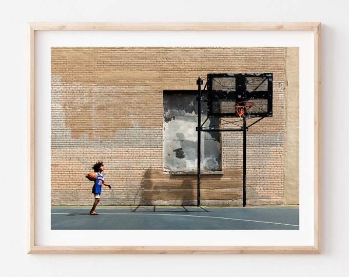 Impression photo du terrain de basket-ball NYC, joueurs de basket-ball, Knicks, ballon de rue, New York City, Manhattan, art mural photographie