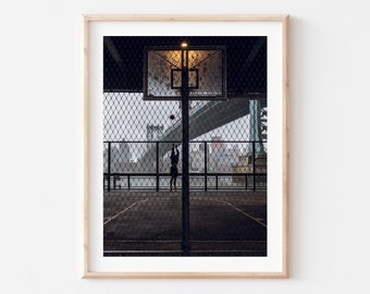 Manhattan Bridge Basketball Court Photo Print: New York City Hoops (Framed Option)